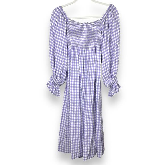 Sleeper Atlanta Lavender Vichy Purple Linen Gingham Check Midi Dress Medium - Picture 9 of 11